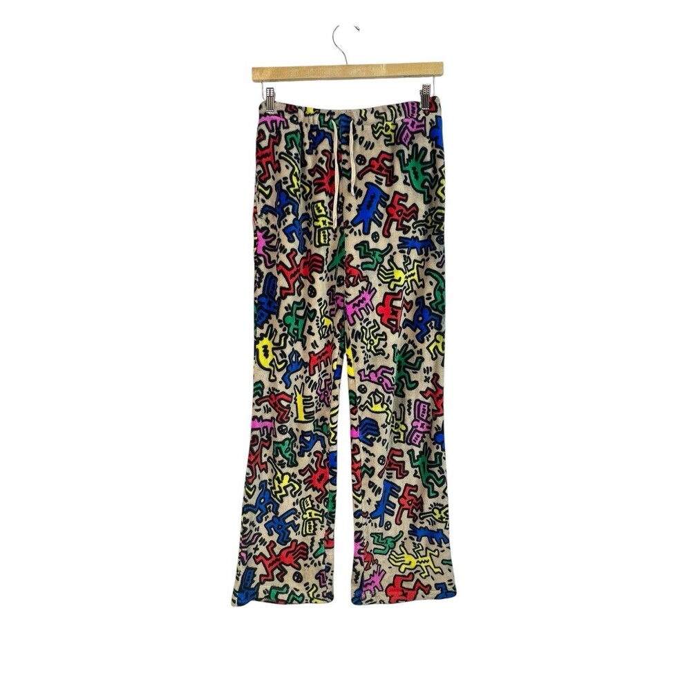 Keith Haring Ripple Junction Tan Fleece Plush Lounge Pants Size Small Pop Art